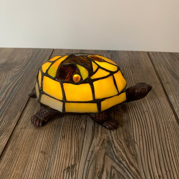Wireless Stained Glass Tiffany Style Turtle Night Light Table Accent Lamp Works - Picture 1 of 11